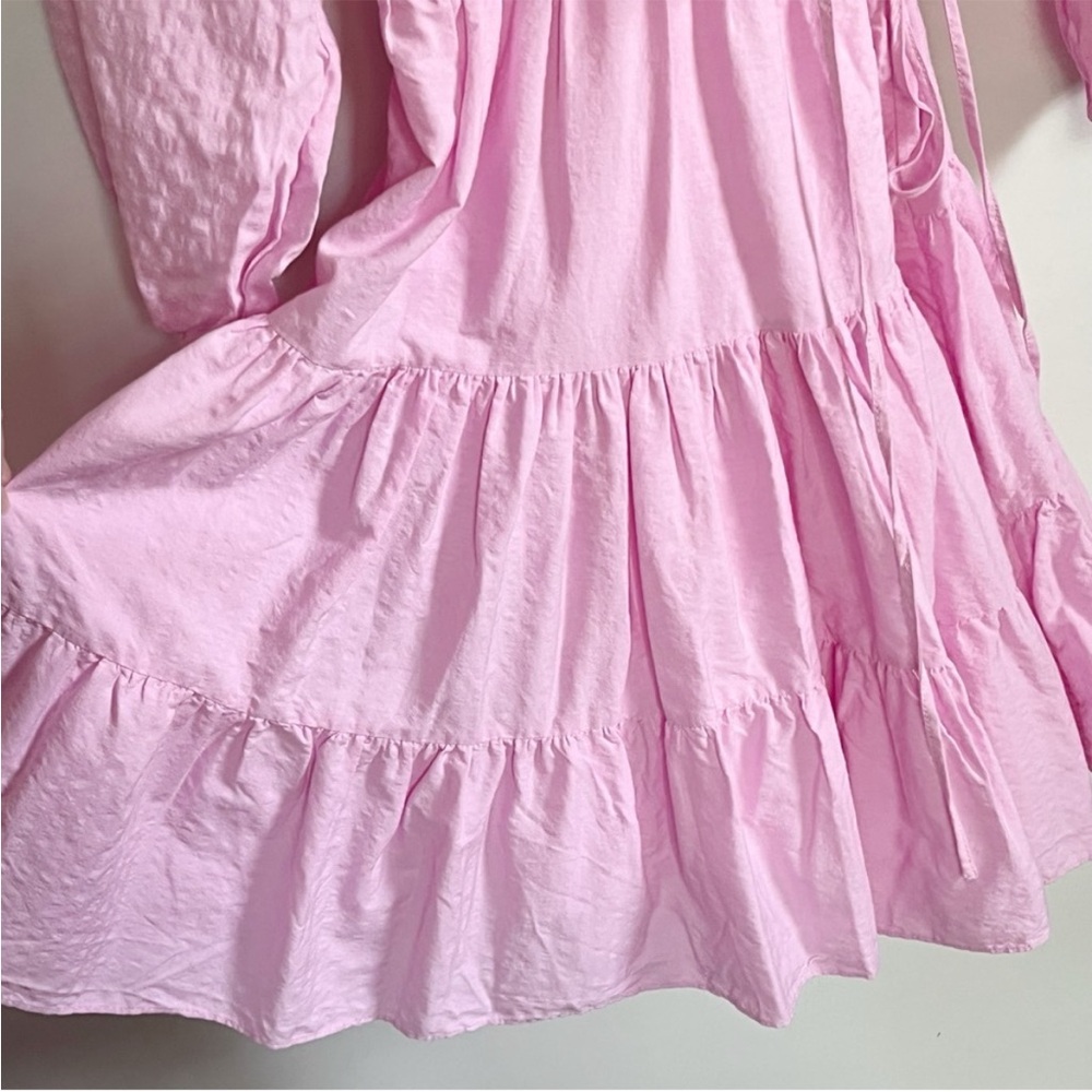 Gianni Bini Shelley dress pink v neck wrap long sleeve tiered tie - Picture 5 of 10